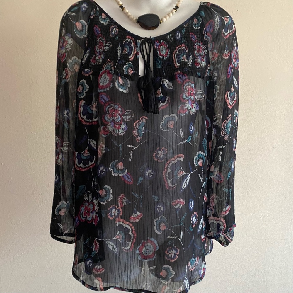 Maurice’s black multicolor floral blouse, long sleeve XL